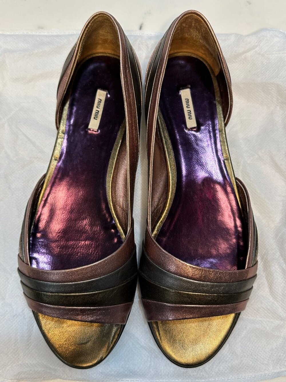 Miu Miu Metallic Multi-Tone Leather D'Orsay Open Toe Flats 37.5 / 7.5